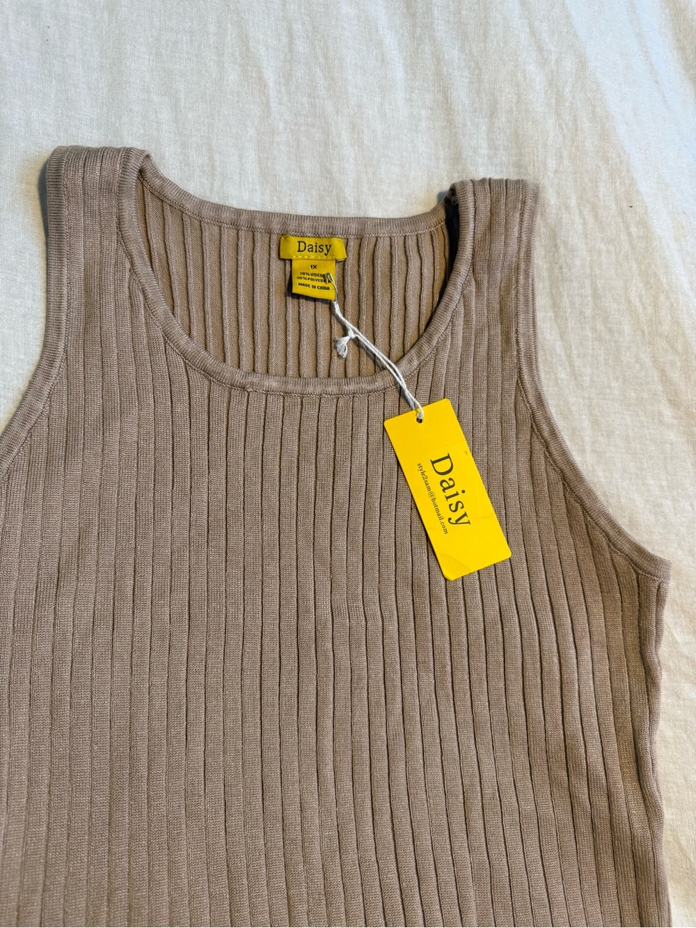 Daisy Ribbed Tank Top in Taupe - Picture 3 of 3